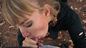 A Stalker’s Secret Tryst: Karina Gets On Her Knees To Service A Guard’s Cock At The Desolate Camp